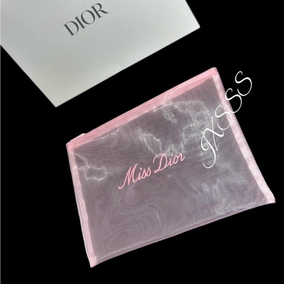 Baby-Pink (Mesh) Dior Beauty (Miss Dior) Embroidered Cosmetic-Makeup Bag - Picture 4 of 16